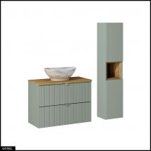 Otitec - Meuble Sous Vasque - 80 Cm - Avec Plan - Vasque À Poser - Colonne - Cube - Roseau