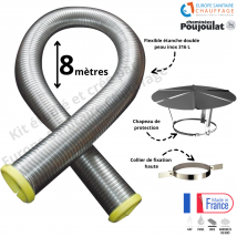 Cheminees Poujoulat - Kit Tubage Flexible Double Peau Inox Diamètre 80 + Collier De Fixation Haute + Chapeau Poujoulat Longueur Du Conduit 8 Mètres