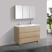 Stano - Meuble Salle De Bain Design Double Vasque Verona Largeur 120 Cm Chêne Clair Texturé