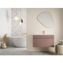 Vente-unique - Meuble sous vasque suspendu strié rose - 80 cm - SATARA