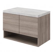 Saniverre - OSLO Meuble 2 portes pour vasque à poser Chêne fumé & plan gris béton largeur 80 cm