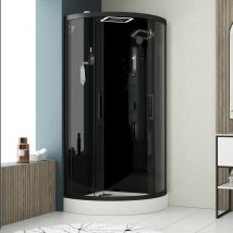 Galedo - Cabine de douche 1/4 de cercle Hydro 95x95x215 cm - Portes coulissantes - Fonds & Profilés Noir Mat