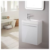 Planetebain - Meuble lave-mains design blanc laqué pour WC