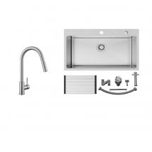 Auralum Max Évier Cuisine 1 Cuve Inox Brossé75*45*19cm-évier Avec Égouttoir Pliable+mitigeur Cuisine Avec Douchette Extensible,2 Modes,brossé