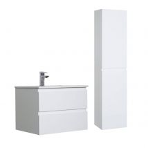 Mob In - Ensemble Meuble Simple Vasque 60cm Avec Vaque Et Colonne Sorrento - Blanc