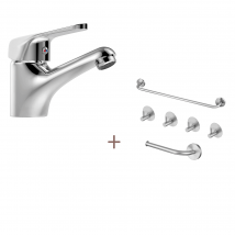 Auralum Max Mitigeur Lavabo Monotrou Sans Tirette Vidage, Chromé Robinetterie Lavabo En Laiton+ensemble Salle Bain Accessoire 6 Pièces,inox,brossé