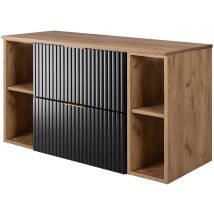 Furnidea - Meuble Sous Vasque Flow Noir 100 Cm Avec 2 X L'étagères - Extensions Et Plan Chêne