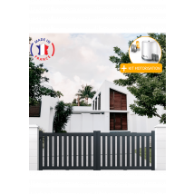 Portail Packit - Portail Aluminium Coulissant Ajouré En Kit+ Motorisation Dimensions L.3000 (entre Piliers) X H.1200 Mm Couleurs Gris (ral 7016)