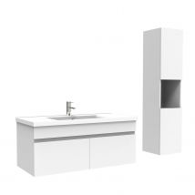 Ocean Sanitaire - Meuble Salle De Bain Avec Colonne Et Vasque Ceramique 100cm Blanc, Ocean