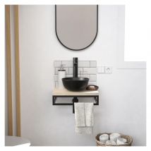 Mob In - Meuble lave-mains SOHO plan fin p-serviette dessous vasque noire+miroir