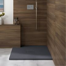 Receveur De Douche Composite Découpable Kinedo Kinerock Evo 100x100 Anthracite Épaisseur 3cm Antiglisse Pn24 Texture Minérale Avec Grille Et Bonde