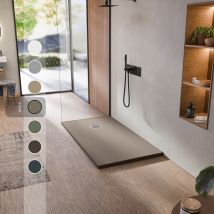 Bellobath - Receveur De Douche En Résine Antidérapante - Texture Ardoise Lisse - Avec La Bonde Et La Grille Comprises - Moka - 75 X 140 Cm