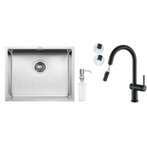 Auralum - AuraLum Évier de Cuisine Inox 1 Bac 50*43*18CM avec Distributeur de Savon +robinet de cuisine rétractable à deux fonctions