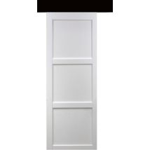Porte Coulissante Korya Blanc 3 Panneaux H204 X L83 + Rail Alu Bandeau Noir Et 2 Coquilles Gd Menuiseries