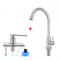 Cecipa Max Robinet De Cuisine - Robinet D'évier De Cuisine À Eau Froide - Acier Inoxydable Brossé + Distributeur De Savon De Cuisine Brossée