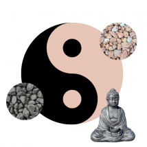 King Materiaux - Kit Yin-yang Galets Gris Foncé & Corail + Statue Bouddha + Bordures De Jardin