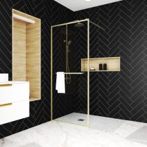 Galedo - Paroi De Douche Or Doré Brossé 90x200cm - Porte-serviette Et Etagère