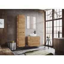 Otitec - Meuble Sous Lavabo De Salle De Bain - Chêne Artisanal Doré - L80-h59-p46 - Arriba + Lavabo Blanc - L80-h17-p46