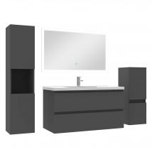 Ocean Sanitaire - Ensemble Meuble De Salle De Bain 100cm Vasque + Colonne De Rangement + Miroir Anthracite