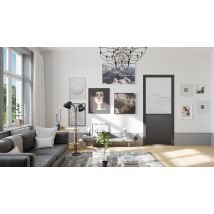 Optimum - Bloc Porte Contemporain - 204 Cm X 93 Cm - Aluminium Noir Verre Depoli Blanc - Poussant Droit -