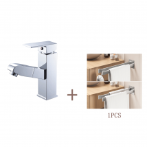 Auralum Max - Robinet Lavabo Avec Douchette Extractible,chromé,eau Froide/chaude+porte Serviette Salle Bain Adhésif/perçage,barres Porte Serviettes 