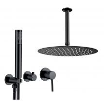Valaz Douche À Encastrer Monocommande Au Plafond Rond Noir Mat Série Guadiana - 25cm