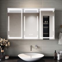 Armoire De Toilette - Sirhona - Led Miroir Avec Armoire De Rangement, Anti-buée Et Commande Tactile 90x60cm