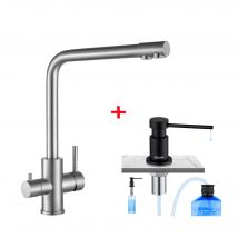 Cecipa Max 3 En 1 Mitigeur Pour Sstème D'osmose, Robinet Evier Pour L'eau Chaude/froide Et L'eau Filtrée + Distributeur De Savon De Cuisine Noir