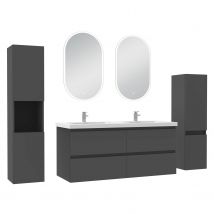 Ocean Sanitaire - Ensemble Meubles Salle De Bain 120cm Colonnex2 + Vasque + Miroir Led Anthracite