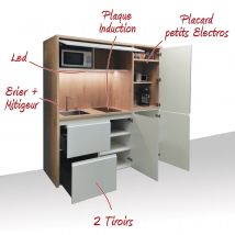 Kitchenette / Mini-cuisine Arche 186cm Blanche Valino - Inclus : Plaque De Cuisson, Évier, Robinetterie, Led