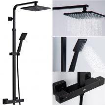 Auralum Max - Colonne De Douche Thermostatique, Colonne De Douche Noir Réglable Hauteur, Colonne De Douche Avec Mitigeur, Mitigeur Douche Pour Salle 