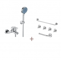 Auralum Max Mitigeur De Baignoire Chromé,avec Douchette 5 Jets/flexible Douche (1.5m) Support+ensemble Salle Bain Accessoire 6 Pièces,inox,brossé