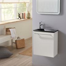 Planetebain - Pack Lave-mains Blanc Mat Avec Vasque Design Noire - Robinetterie Eau Froide À Gauche - L.42.5 X H. 48.6 Cm - Hanos