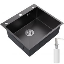 Auralum Max - Évier Cuisine 1 Cuve,évier De Cuisine 54*49*20 Cm,évier De Cuisine En Acier Inoxydable 304,avec Distributeur De Savon,gris Noir
