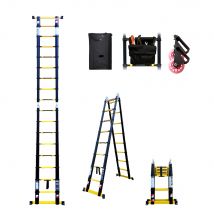 Echelle-escabeau Télescopique 5m60/2m80 Woerther Avec Double Barres Stabilisatrices - Plus Housse, Sac À Outils Et Roulettes - Garantie 5 Ans
