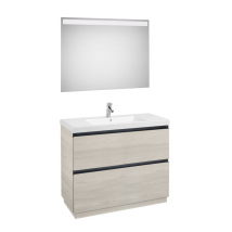 Meuble De Salle De Bain À Poser Lander Roca Dimensions 100 Cm Couleur Frêne Nordic Miroir Avec Miroir + Led Colonne De Rangement Sans Colonne