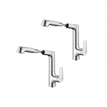 Auralum 2pcs Robinet de Cuisine avec Douchette Extractible Chromé Rotatif à 360 ° en Acier Inoxydable Mitigeur Cuisine d'Évier 2 Fonctions Mélangeur d