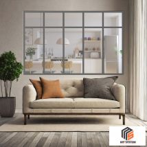 My'system - Verriere 5 Sections Avec Imposte - L X H : 168 X 110 Cm - Laqué Gris 7016 Granité - Vitrages Inclus