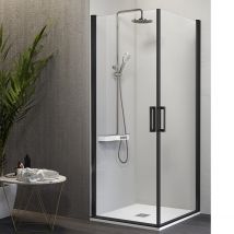 Kassandra - Paroi de douche accès en angle 2 portes pivotantes NARDI profil noir mat 65 x 65 cm