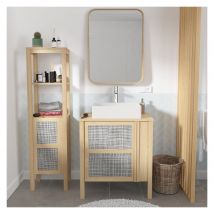 Mob In - Meuble Simple Vasque 70cm Chêne Nesto Cannage+vasque+robinet+miroir+colonne