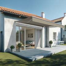 Maison Cros Stores Depuis 1867 - Store Banne Loggia Liebe 3.00 X 2.00m (manuel - Toile : Beige - Armature : Blanc)