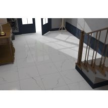 Limcaro - Carrelage Sol/mur Effet Marbre Bianco River Brillant L.60 X L.60 Cm Qua