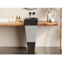 Vente-unique - Vasque Sur Pied En Marbre Mido - Couleur Noire Et Grise