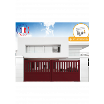 Portail Packit - Portail Aluminium Battant Semi-ajouré En Kit + Motorisation Dimensions Type-de-moteur Couleurs Rouge (ral 3004)