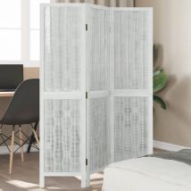 Vetonek - Biombo Separador De 3 Paneles Madera Maciza Paulownia Blanco