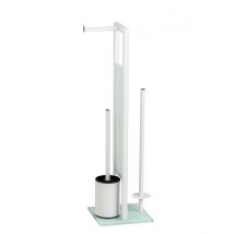 Wenko - Valet Wc Dérouleur + Stockeur + Brosse En Acier Et Verre Blanc