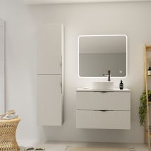 Planetebain - Meuble Salle De Bain Strié 80 Cm Pour Vasque À Poser - Blanc Mat - À Suspendre - Tirso