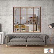 My'system - Verriere 4 Verres Mackintosh - L X H : 135 X 125 Cm - Laqué Effet Rouille Granité - Verre Clair Inclus