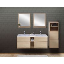 Mob In - Meuble sous vasque chêne avec plan résine ENIO 140cm + miroir + colonne