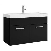 Badplaats - Meuble De Salle De Bain Paso 01 80 X 40 Cm Lavabo Noir Mat – Armoire De Rangement
